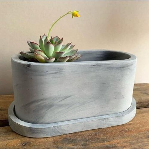 Succulent Plant Concrete Flower Pot Mould DIY Oval Cement Pot Silicone Mold Cement Storage Tank Mould