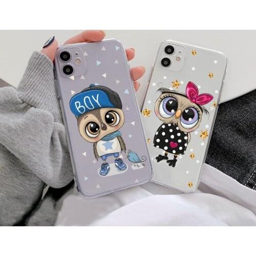 Cute Owl Girl Boy Lovers Phone Case For iPhone 11 11pro 12 13 Pro Max Mini XR X XS Max 7 8 6 S Plus 5 SE 2 Silicone Clear Funda