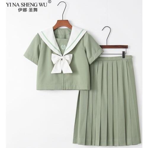 Fresh Sailor Dress High End JK Japanese School Uniforms Mint Green Sailor Collar Student Pleated Skirt With Bow Tie Embroidery