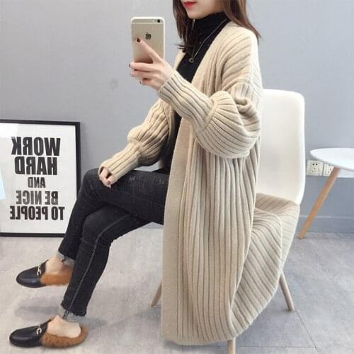 Knitting WomenS Sweater Lantern Sleeve Thick Long Cardigan Sweaters Korean Loose Female 2019 Autumn Winter Fashion New AA5034