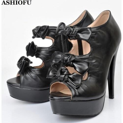 ASHIOFU New Handmade Womens High Heel Sandals Butterfly-knots Peep-toe Platform Party Shoes Sexy Club Evening Fashion Sandals