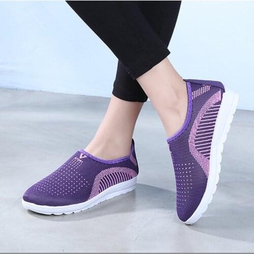 Vrouwen Mesh Platte Schoenen Patchwork Slip-On Katoen Casual Schoenen Voor Vrouw Lopen Streep Sneakers Loafers Zachte Schoenen