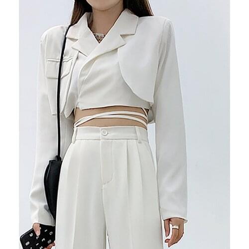 Sreetwear Sexy Bandage Crop Blazer Women Fashion Notched Long Sleeve Short Jacket Plus Size Spring Autumn blazer feminino