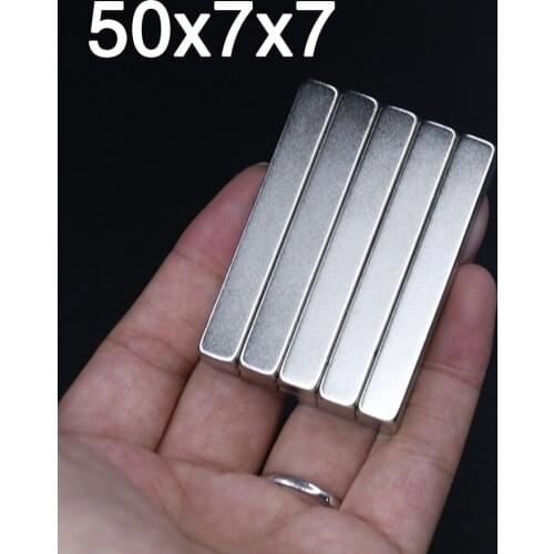 1/2/5/10Pcs 50x7x7 Neodymium Magnet 50mm x 7mm x 7mm N35 NdFeB Block Super Powerful Strong Permanent Magnetic imanes