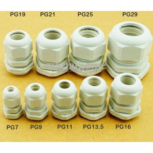 100pcs/lot PG13.5 Cable Gland IP68 Waterproof Connector Diameter 3-6.5mm Nylon Plastic Wire Glands