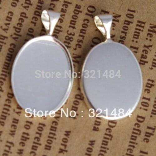 100pcs Silver Plated Metal with Bail Connector Drop Pendant Base 18x25mm Oval Blanks Trays Jewelry Findings