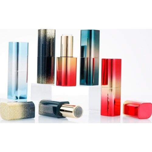 12.1mm Empty Lipstick Tube Square Lip Balm Containers Gradient Green Pink Blue Beauty Tool Magnetic Cosmetic Lipstick Packaging