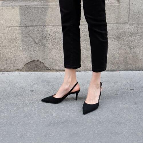 2020 Spring and Autumn New Suede Shoes Pointed Toe Asakuchi High Heels Hollow Back Strappy Sexy Womens Shoes Size 31-42