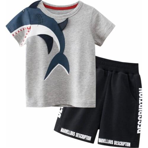 2021 Summer Kids Clothes for Boys Shark Patttern Short Sleeve Baby Children Sets 2 3 4 5 6 7 8 year Kids Shorts and T Shirt Set