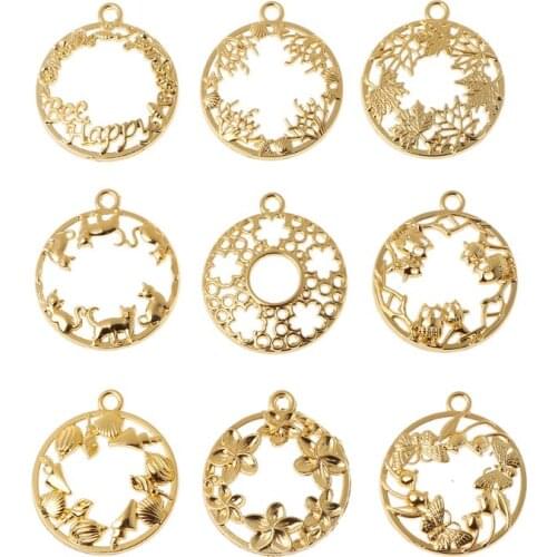 9Pcs DIY Round Cabochon Pendant Resin Blank Frame Pendants Bezel Jewelry Making