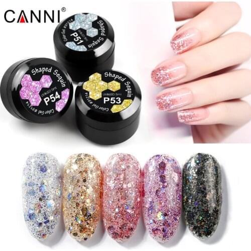 91214 CANNI Shaped Sequin Color Gel Paint Lacquer 5ml Jar Enamels UV LED Nail art Painting Gel Polish