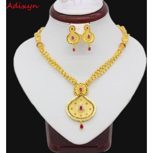Adixyn New Necklace/Earring/Pendant Jewelry Set Women Gold Color Crystal Jewelry African/Ethiopian/Dubai Wedding/Party Gifts