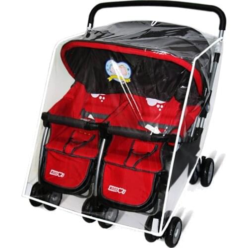 Twins Baby Stroller Accessories Waterproof Rain Cover Transparent Wind Dust Shield Zipper Open For Pushchairs Big Size Raincoat