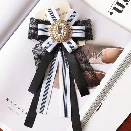 New Fashion Woman Brooches Handmade Big Striped Ribbon Bowknot Lace Brooches Pin Jewelry Shirt Coat Corsage Accessories