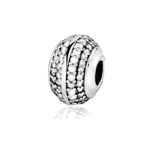 Universal Women gift Fashion Jewelry 925 Sterling Silver Beads Double Ring Pave Charm Fit Original Pandora Bracelets DIY Gift