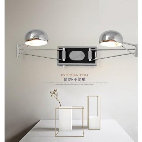 Chrome 2-Arm Swing Wall Sconce with switch bedroom indoor metal wall lamps study Reading Lights ajustable totel Wall lighting
