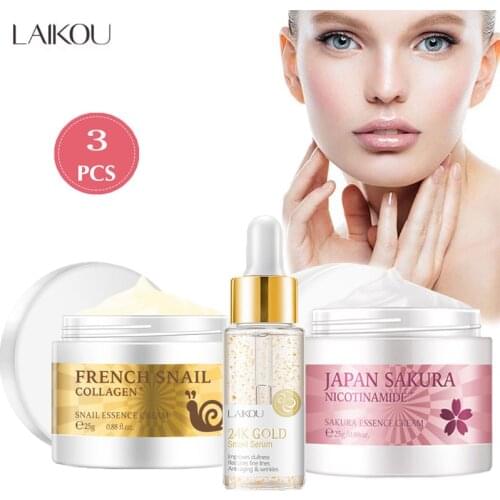 LAIKOU Snail Face Cream Hyaluronic acid Moisturizer Serum Set Nicotinamide Vitamin C Whitening Anti-wrinkle Anti-aging Skin Care