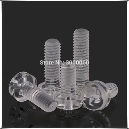 M3 M4 M5 M6 Phillips Cross Recess Round Pan Head Transparent Plastic Screw For Acrylic PC Plate 1000pcs/lot
