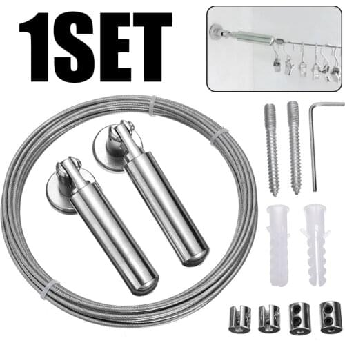 1 Set Silver 5m Stainless Steel Curtain Wire Rod Rope Cable Tensioner Curtain For Drying Clothes Curtains Decorative Accessories