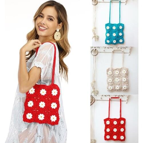 Cute Wool Hand-Crocheted Bags for Women Street Handbags Summer Vintage Beach Bag Handmade Kintted One-Shoulder Travel Bags