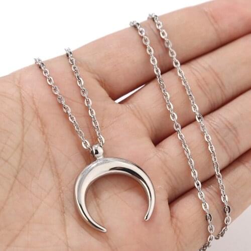 Fashion stainless steel Moon Necklace Half Moon Pendant Necklace Mens Woman Necklace