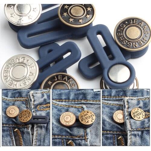 Fashion Free Sewing Buttons Adjustable Disassembly Retractable Jeans Waist Button Metal Extended Buckles Pant Waistband Expander