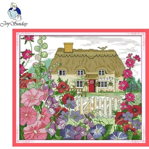 Joy sunday Embroidery Kit Needlework DIY Cross Stitch Printed Morning Glory Hut Pattern Cross-Stitch Wall Decor Cross-stitch Set