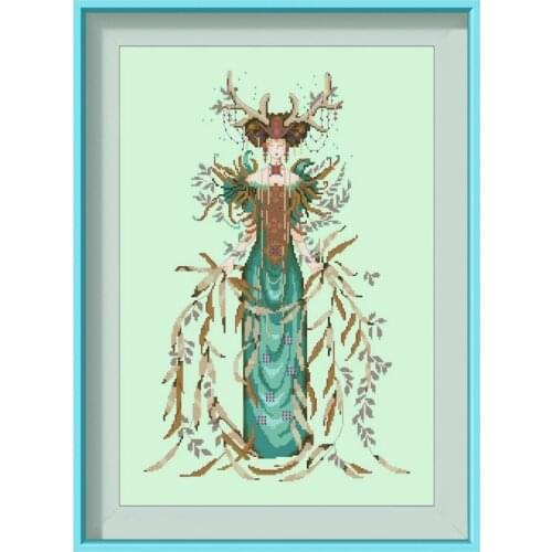 Cathedral Woods Goddess cross stitch kit beads pattern design 18ct 14ct 11ct light green count canvas embroidery DIY needlework