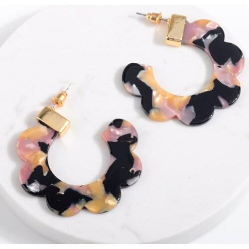 New Trendy Acrylic Geometry Big Circle Drop Earrings For Women Colorful Flower Statement Dangle Earrring Eardrop Jewelry