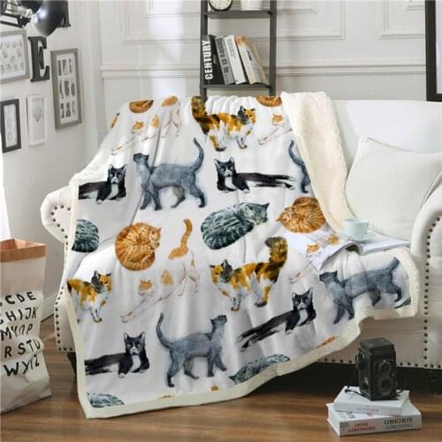 New sofa bed cat cover cartoon pet animal print super soft warm winter wool blanket