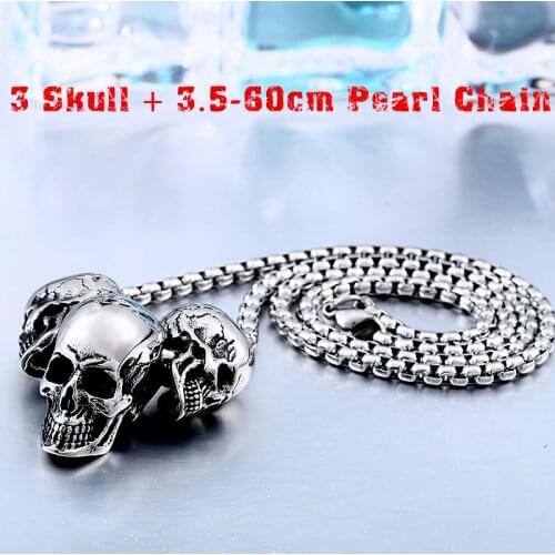 Fashion charm Stainless Steel silver color Punk Skull Pendant Necklace mens Jewelry