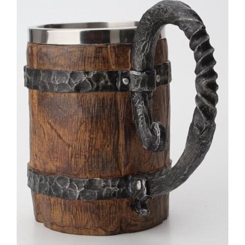 Wooden Barrel Beer Mug,Bucket Shaped Drinkware With Handle,Stainless Steel Doubl X6HD