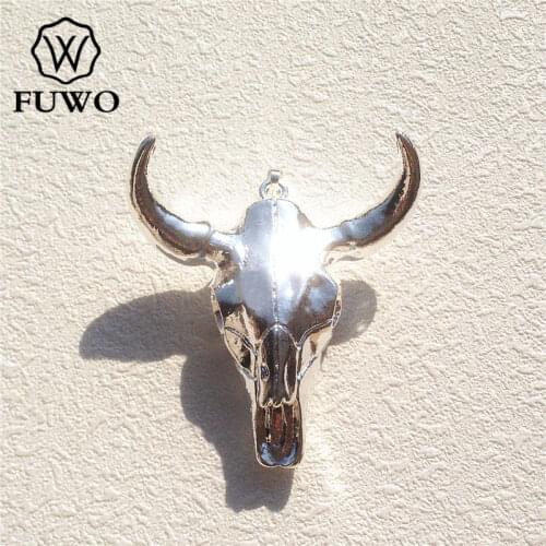 FUWO Cattle Bull Skull Pendant With Silver Plated High Quality Texas Tombstone Charm Vintage Western Jewelry Wholesale PD059