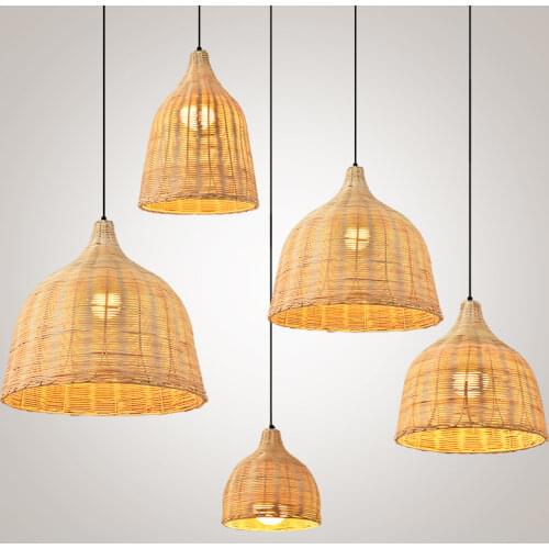 Rattan Pendant Lights Japanese Style Hand-woven Hanging Lamps for Living Room Bedroom Restaurant Home Decor Lighting Fixtures