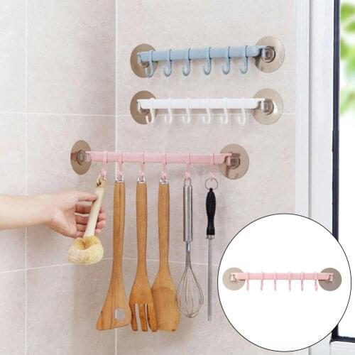 Strong Adhesive Wall Mounted 6-Hook Nail-free And Non-marking Rack Bathroom Hanger Rack Holder Kitchen Storage Organization