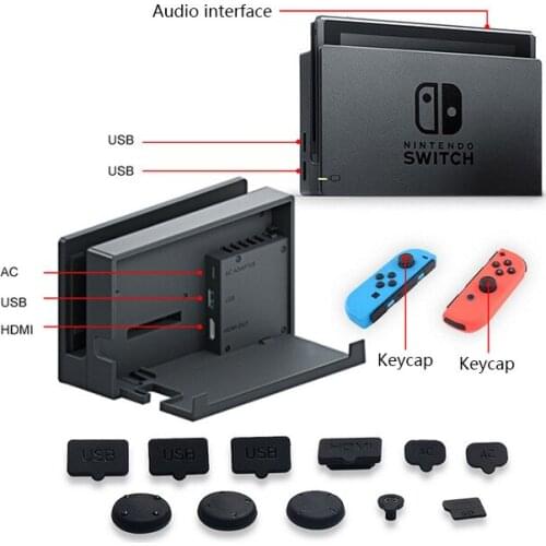 Dust Proof Kit Rubber Plug / Tempered Glass Screen Protective Film / Wet/Dry Wipes / Silicone Caps for Nintend Switch NS Console