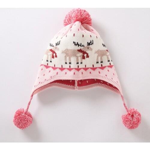 Pink Cotton Baby Hat Embroidery Baby Beanies Kids Fall Winter Cap Handmade Windproof Earmuff Cap