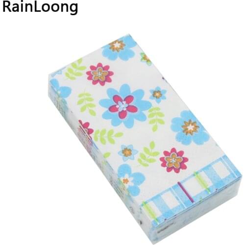 [RainLoong] Small Flower Printed Pocket Napkin Tissue Handkerchiefs Paper For Personal Care 21*21cm 5packs (10pcs/pack)