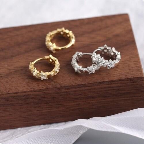 Minar Delicate Full Bling Rhinestone Star Hoop Earrings for Women Ladies Gold Silver Color Alloy Earrings Chic Accessories