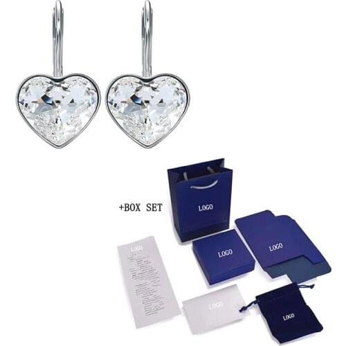 SWA Earrings New Bella Love Sparkling Crystal Earrings Heart Shaped Platinum Earrings Womens Jewelry Gifts Free Shipping