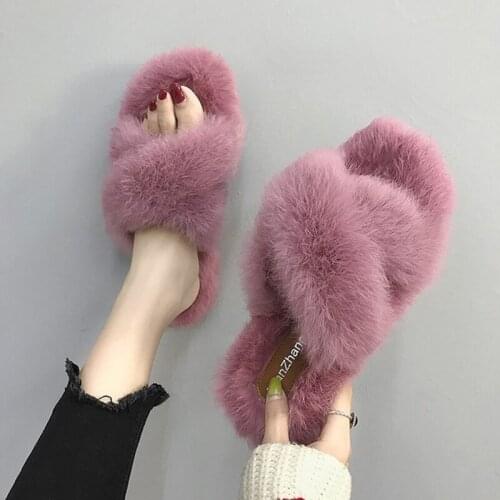 New 2021Women Home Slippers Summer Autumn Faux Fur Warm Shoes Ladies Slip On Flats Female Slides Casual Slides Maomao Slippers