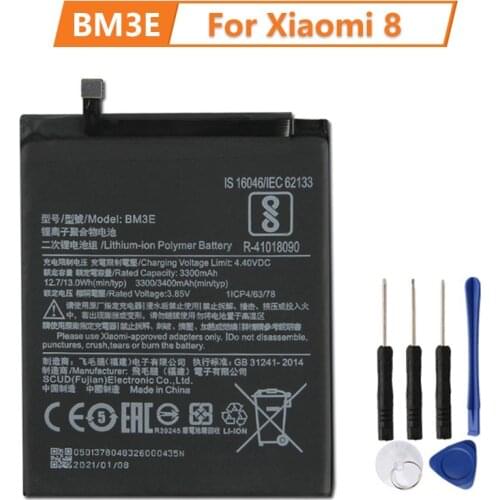 XaioMi Original Replacement Battery BM3E For Xiaomi 8 MI8 M8 100% New Authentic Phone Battery 3400mAh