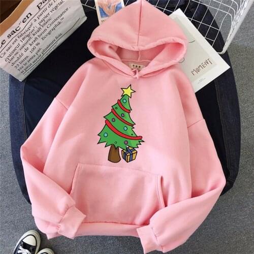 Hoodie Autumn Women Kawaii Christmas Tree Cartoon Sweatshirts Long Sleeves Loose Hoodies Basic Female Clothes Men Pullover