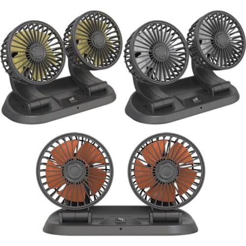 USB/12V/24V Car Fan 360 Degree Rotatable 3 Speed Dual Head Car Cooling Air Circulator Fan for Van Suv Rv Boat Auto Vehicles