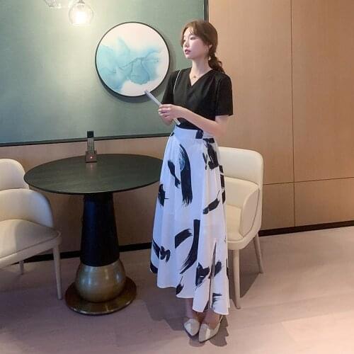 Woman Two Piece Outfits Short Sleeve V-neck Tees + High Waist Skirts Two Piece Sets Female Office Lady Suits 2020 Summer Fashion