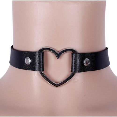 Punk Rock Women Ladies Accessories Goth Japanese Harajuku Kawaii Lolita Jewelry Leather Collar Heart Necklace Bdsm Body Harness