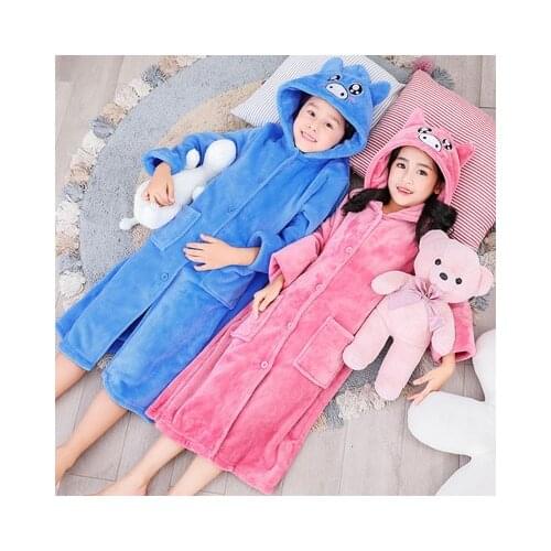 Winter Warm Bathrobe For Kids Boys and Girls Cartoon Hooded Children Pajamas Princess Child Lengthen Flannel Robe Kids Sleepwear