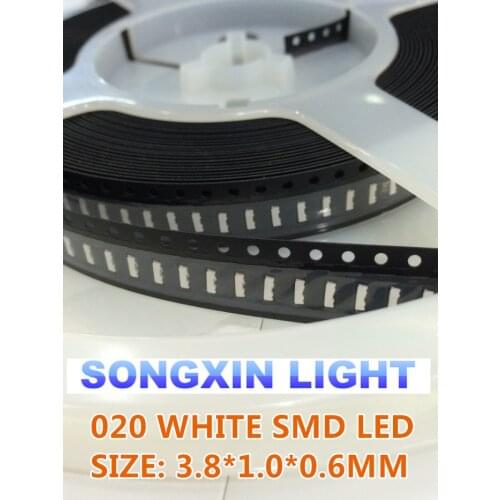 1000PCS 020 White 3806 3810 Side View SMD/SMT Original SMD led side view 020 white LED lamp light 1800-2500MCD 3.8*1.0*0.6mm