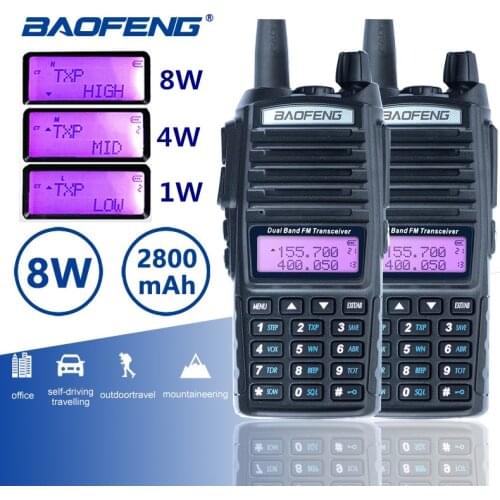 2pcs Baofeng UV-82 Long Range 8W Walkie Talkie Dual PTT Portable UV 82 Two Way Radio FM Radio Ham Hf Transceiver UV82 CB Radio
