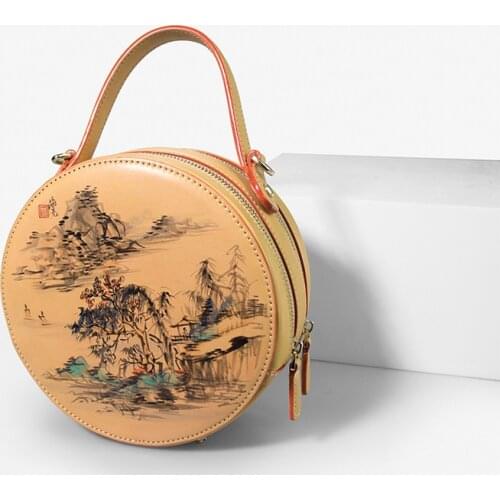20x20CM High-end Custom Hand-painted China Style Messenger Bags Genuine Leather Tanned Leather Shoulder Bag Women a6978